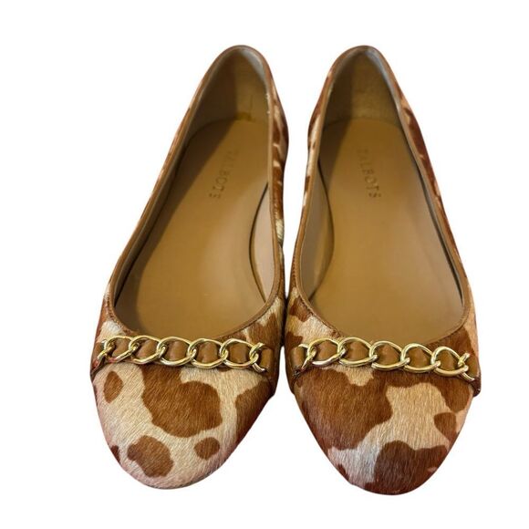 Horsehair Giraffe Print Flats with Gold Accent Chain. In ladies Sz. 7 - Picture 1 of 7